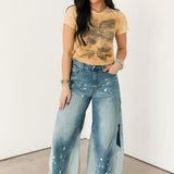 Washed Bleached Wide Leg Denim Jeans