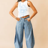 White & Blue QOS Card Logo Tank | Queen Of Sparkles