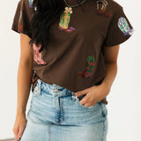 Brown Multi Cowboy Boot Tee | Queen Of Sparkles
