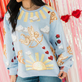 Light Blue Cupid In The Sky Sweatshirt | Queen Of Sparkles