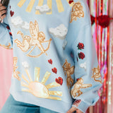 Light Blue Cupid In The Sky Sweatshirt | Queen Of Sparkles