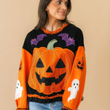 Multi Ruffle Lace Trim Pumpkin & Bat Sweatshirt | Queen Of Sparkles
