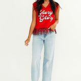 Licensed UGA 'Glory Glory" Feather Bottom Tank Sweater | Queen Of Sparkles