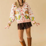 Light Pink Checkered Thanksgiving Dinner & Cherry Cardigan | Queen Of Sparkles