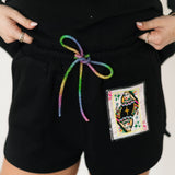Black QOS Queen Card Rhinestone Tie Sweatshirt | Queen Of Sparkles
