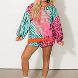 Wild Card Pink & Teal Leopard & Tiger Sweatshirt | Queen Of Sparkles X Lexi Jade's