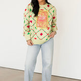 Light Green Multi QOS Card Logo & Suits Sweater | Queen Of Sparkles