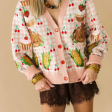 Light Pink Checkered Thanksgiving Dinner & Cherry Cardigan | Queen Of Sparkles