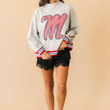 Licensed Ole Miss Grey Gingham Mascot Mock Neck Sweatshirt | Queen Of Sparkles
