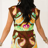 Brown & Neon Paisley Zip Up Romper | Queen Of Sparkles