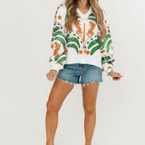 White Palm Tree & Jaguar V Neck Sweatshirt | Queen Of Sparkles