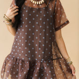Sheer Overlay Polka Dot Mini Dress | Brown