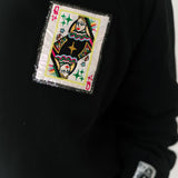 Black QOS Queen Card Rhinestone Tie Sweatshirt | Queen Of Sparkles