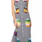 Black & White Gingham Groovy Easter Egg Button Up Cotton Midi Dress | Queen Of Sparkles