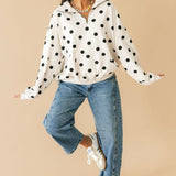 Polka Dot Quarter Zip Pullover | Cream
