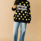 Black & Green Polka Dot 'Spooky Season' Mock Neck Sweater | Queen Of Sparkles