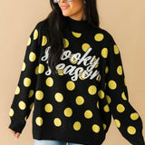 Black & Green Polka Dot 'Spooky Season' Mock Neck Sweater | Queen Of Sparkles