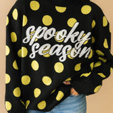 Black & Green Polka Dot 'Spooky Season' Mock Neck Sweater | Queen Of Sparkles