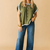 Contrast Trim Boxy Top | Olive