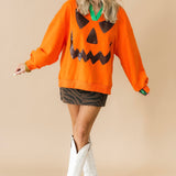 Orange Pumpkin Face Collar Sweatshirt | Queen Of Sparkles