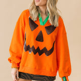 Orange Pumpkin Face Collar Sweatshirt | Queen Of Sparkles