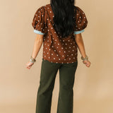 Polka Dot Puff Sleeve Blouse | Brown