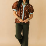 Polka Dot Puff Sleeve Blouse | Brown