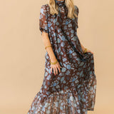 Sheer Overlay Floral Maxi Dress | Chocolate