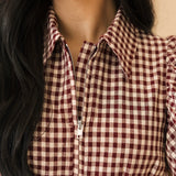 Gingham Bubble Mini Dress | Burgundy
