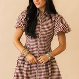 Gingham Bubble Mini Dress | Burgundy