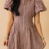 Gingham Bubble Mini Dress | Burgundy