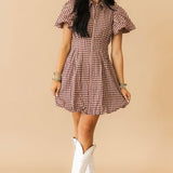 Gingham Bubble Mini Dress | Burgundy