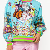 Aqua Vintage Santa Gingerbread House Sweatshirt | Queen Of Sparkles