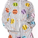 Black & White Multi Baseballs & Bats Button Up Coon Long Sleeve Top | Queen Of Sparkles