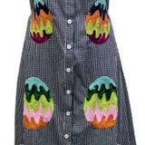 Black & White Gingham Groovy Easter Egg Button Up Cotton Midi Dress | Queen Of Sparkles