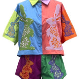 Multi Colorblock Easter Bunny Cotton Short Sleeve Top | Queen Of Sparkles