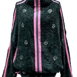 Charcoal Evergreen & Pink Rhinestone Zip Up Fleece | Queen Of Sparkles