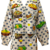 Flower Print Thanksgiving Meal Button Up Cardigan | Queen Of Sparkles