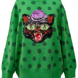 Green Polka Scaredy Cat Sweater | Queen Of Sparkles