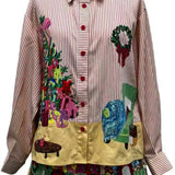 Red Striped Christmas Scene Cotton Button Up Top | Queen Of Sparkles