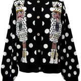 Black & White Polka Dot Nutcracker Button Up Cardigan | Queen Of Sparkles