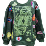 Dark Green Multi Ornament QOS Card Logo Sweatshirt | Queen Of Sparkles