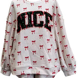 White & Red Bow 'NICE' Sweatshirt | Queen Of Sparkles