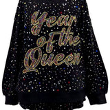 Black Multi Rhinestone 'Year Of The Queen' Sweatshirt | Queen Of Sparkles