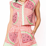 Red Gingham & Green Polka Dot Watermelon Button Up Tank | Queen Of Sparkles
