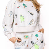 Grey Multi Travel Icon Sweatshirt | Queen Of Sparkles