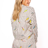 Striped Fishing Lure Button Up Cotton Top | Queen Of Sparkles