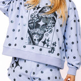 Pale Blue Polka Dot QOS Card Logo Mock Neck Sweatshirt | Queen Of Sparkles