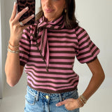 Aspen Stripe Scarf Sweater | Pink Brown