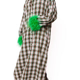 Red & Green Plaid Rhinestone Feather Sleeve Midi Dress | Queen Of Sparkles
